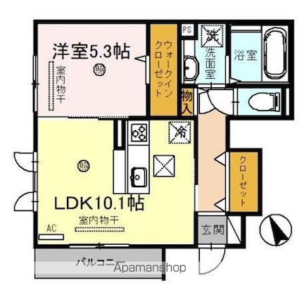 アプリコット荘[1LDK/42.49m2]の間取図