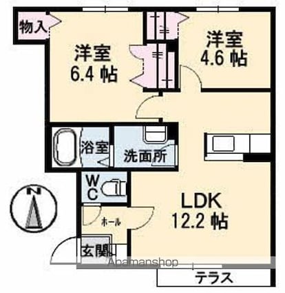 エスポワールＳＥＮＤＡ　Ａ棟[2LDK/54.51m2]の間取図