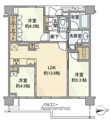 東京都世田谷区松原６丁目[3LDK/66.74m2]の間取図
