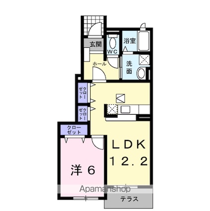 山梨県南アルプス市曲輪田[1LDK/45.72m2]の間取図