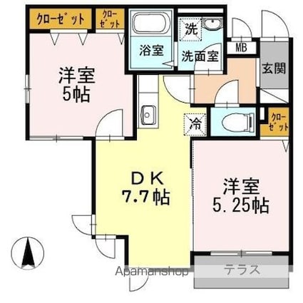 カリラ北沢[2DK/44.17m2]の間取図