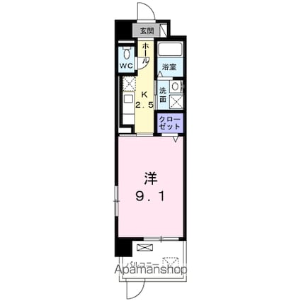 サウスグランパス[1K/30.96m2]の間取図