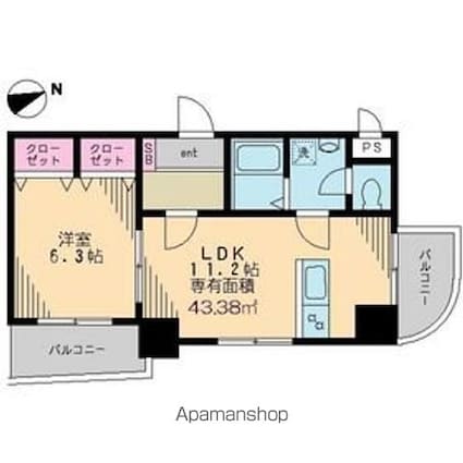 東京都台東区寿１丁目[1LDK/43.38m2]の間取図