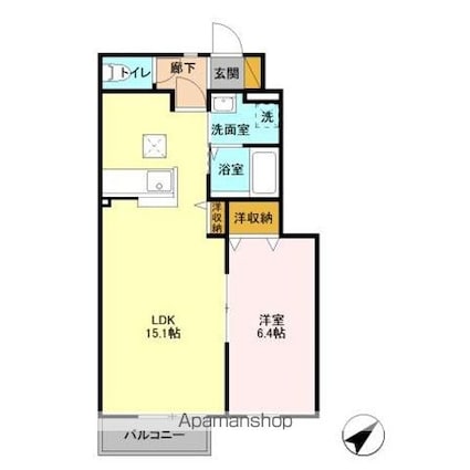 インレット[1LDK/45.43m2]の間取図