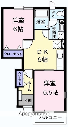 ヴィーヴル　ローマⅡ[2DK/42.77m2]の間取図
