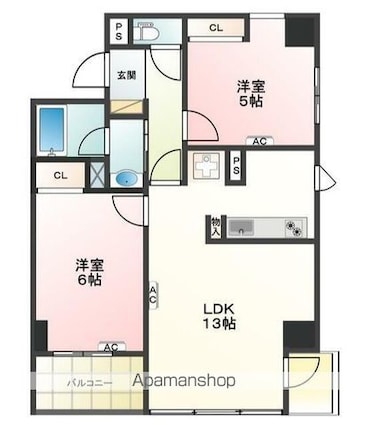 カーサマリアージュササキ[2LDK/53.7m2]の間取図