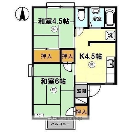 ハイツ水越　Ｂ[2K/35.93m2]の間取図