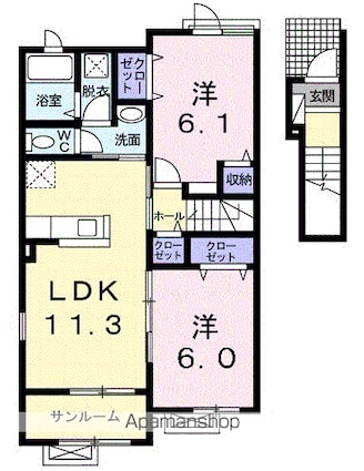 セイバリーブリーズ壱番館[2LDK/61.42m2]の間取図