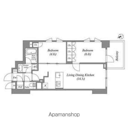 レジデンス渋谷富ヶ谷　（旧フォレシティ富ヶ谷　[1SLDK/54.62m2]の間取図