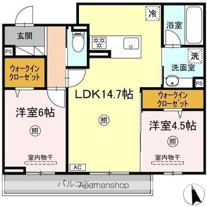 サンコートＨＩＫＡＲＩ[2LDK/60.34m2]の間取図