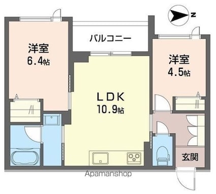 グランコスモ八王子[2LDK/50.36m2]の間取図
