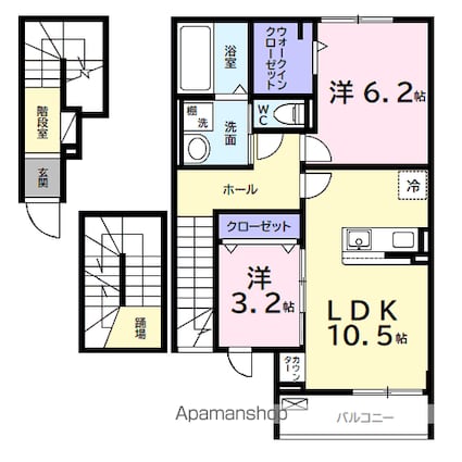 デルーナⅠ[2LDK/61.08m2]の間取図
