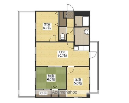 広島県広島市佐伯区楽々園３丁目[3LDK/64m2]の間取図