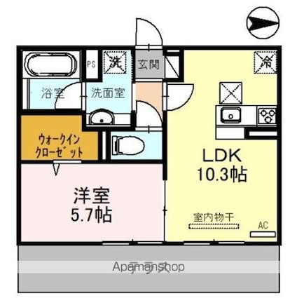 フロレゾン北花山Ａ[1LDK/40.05m2]の間取図