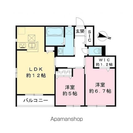 ポプリ中山（子育て支援型共同住宅）[2LDK/57.37m2]の間取図
