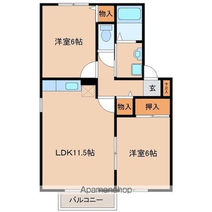 宮城県仙台市太白区郡山５丁目[2LDK/52m2]の間取図