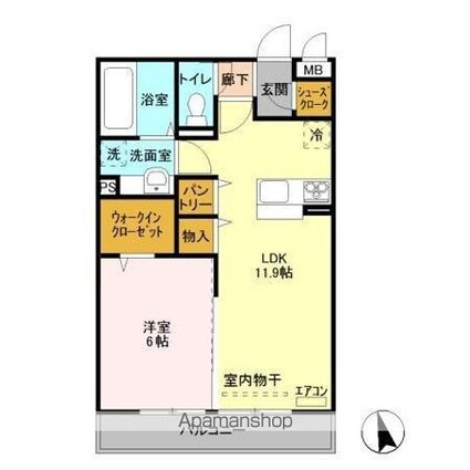 ひたち野　Ｐｒｏｃｅｅｄ．ｐａｌ[1LDK/45.04m2]の間取図