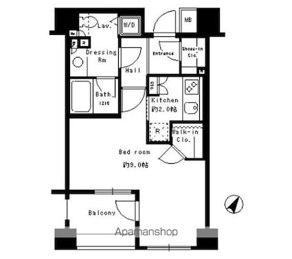 パークアクシス日本橋人形町[1K/32.56m2]の間取図