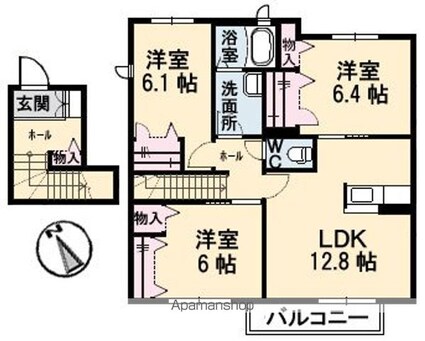 ヴィラロトス　Ｂ棟[3LDK/79.44m2]の間取図