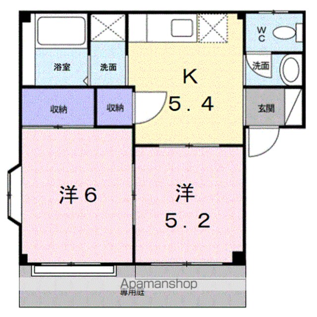ベルドール松房Ⅰ[2K/38.6m2]の間取図