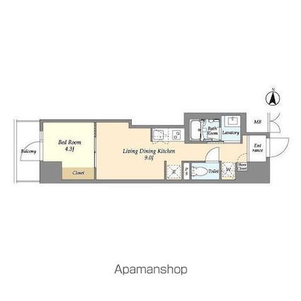 プライマルフロント菊川[1LDK/28.98m2]の間取図