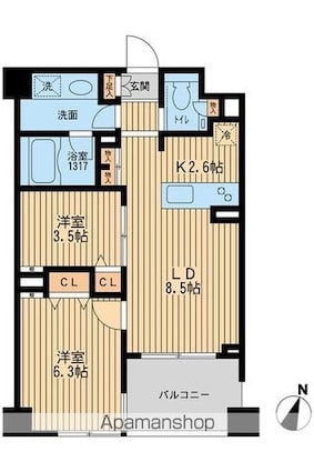 クリオ上野毛ラ・モード[2LDK/48.41m2]の間取図