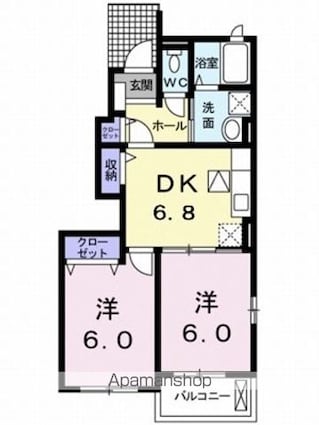 ウエスト　エアリーＡ[2DK/45.65m2]の間取図