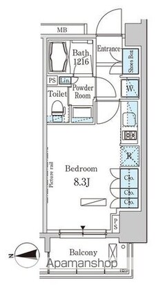 パークアクシス木場[1K/25.02m2]の間取図