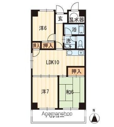 香川県高松市茜町[3LDK/70.02m2]の間取図