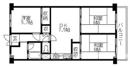 ルネ大津１号棟[3DK/61.6m2]の間取図