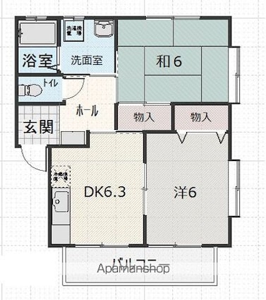 小笠原ハイツＢ棟[2DK/46.1m2]の間取図