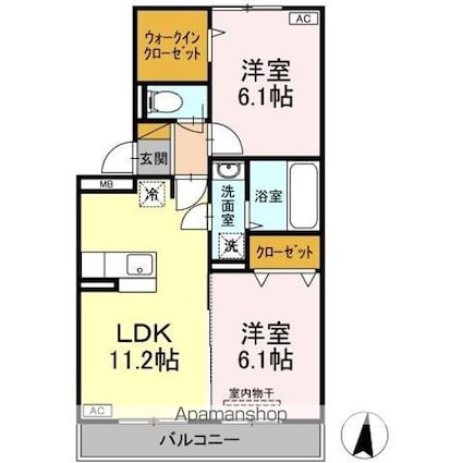 ＰＡＲＫ　ＨＩＬＬＳ　ＭＩＹＡＫＯ　Ｂ[2LDK/53.48m2]の間取図