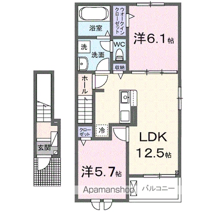 クレール聖和Ｂ[2LDK/56.44m2]の間取図