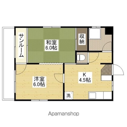 亀田ビル[2K/34m2]の間取図