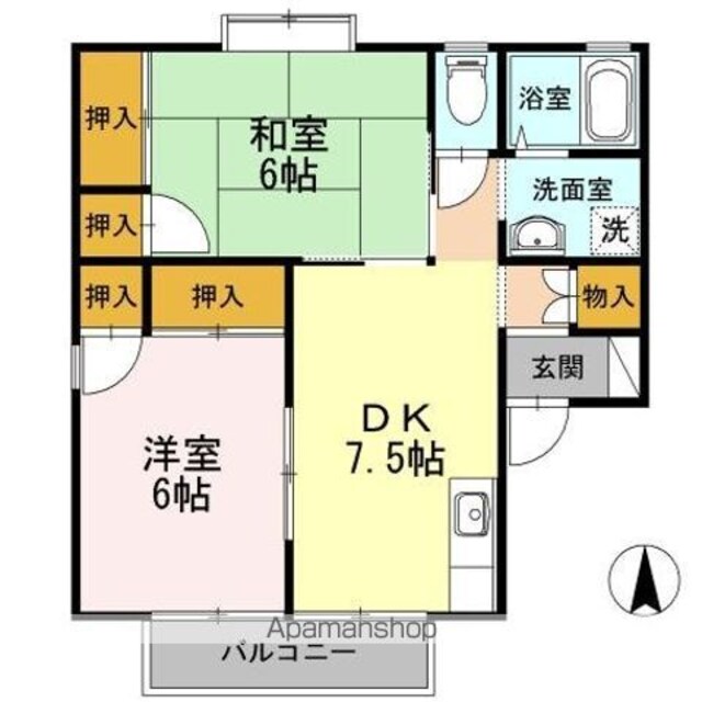 シーサイドハイツ松井　Ａ・Ｂ棟[2DK/48.84m2]の間取図