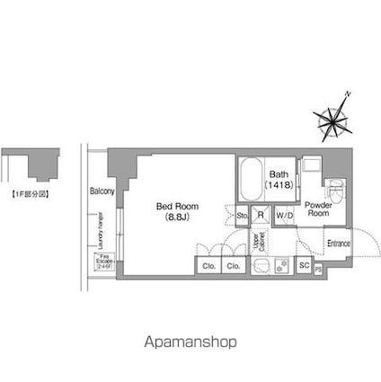 コンフォリア・リヴ新中野ＳＯＵＴＨ[1K/28.88m2]の間取図