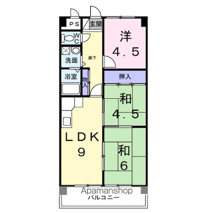 ファミーユ旭[3DK/54.45m2]の間取図