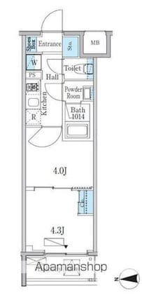 プライマル門前仲町[1DK/25.38m2]の間取図
