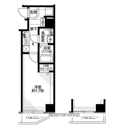 プレール・ドゥーク住吉Ⅱ[1K/25.7m2]の間取図