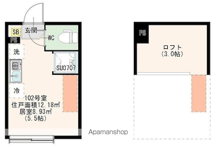 東京都練馬区桜台５丁目[1R/12.18m2]の間取図