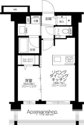 東京都新宿区下落合２丁目[1LDK/30.25m2]の間取図