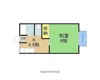 スカイコーポＢ棟[1K/26.5m2]の間取図