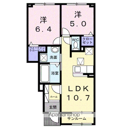 古川江合錦町２丁目アパート　　　　　　　　　　　　　　　　　[2LDK/50.47m2]の間取図