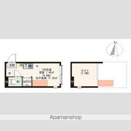 レインパレス西大島[1R/11.36m2]の間取図