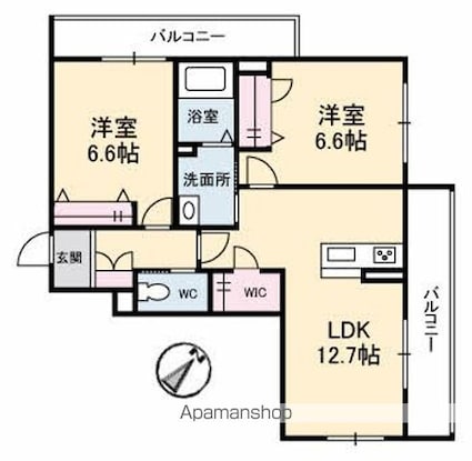 シャーメゾン宇多津　Ｃ棟[2LDK/60.55m2]の間取図
