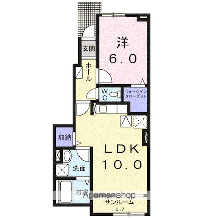 ラヴィエベールⅠ[1LDK/43.97m2]の間取図