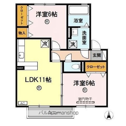 リビングタウン舟橋壱番館　Ａ[2LDK/55.44m2]の間取図