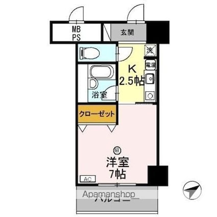 サンタウン竹鼻　Ａ[1K/25.2m2]の間取図