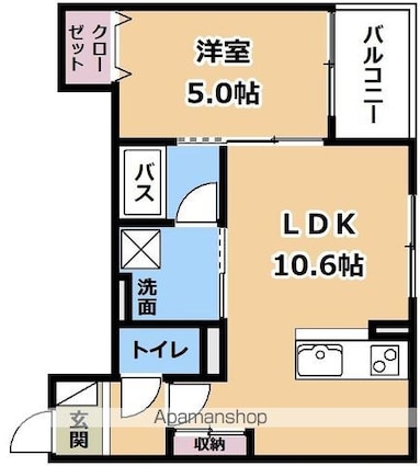 ウォグノォつきのわ[1LDK/38.09m2]の間取図