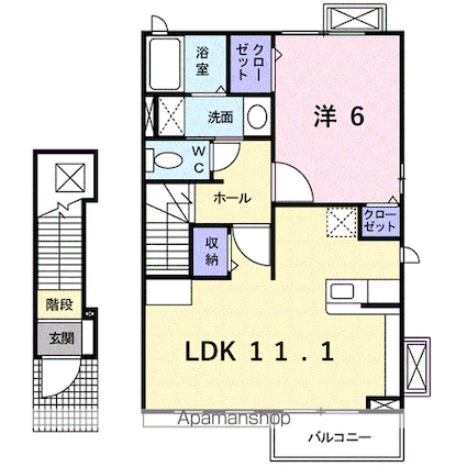 熊本県八代市横手新町[1LDK/46.09m2]の間取図